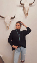 12236 SOLID MOCK NECK SEAM FRONT KNIT SWEATER - BLACK