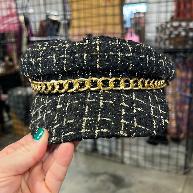 11875 BLACK GOLD ACCENT HOUNDSTOOTH HAT