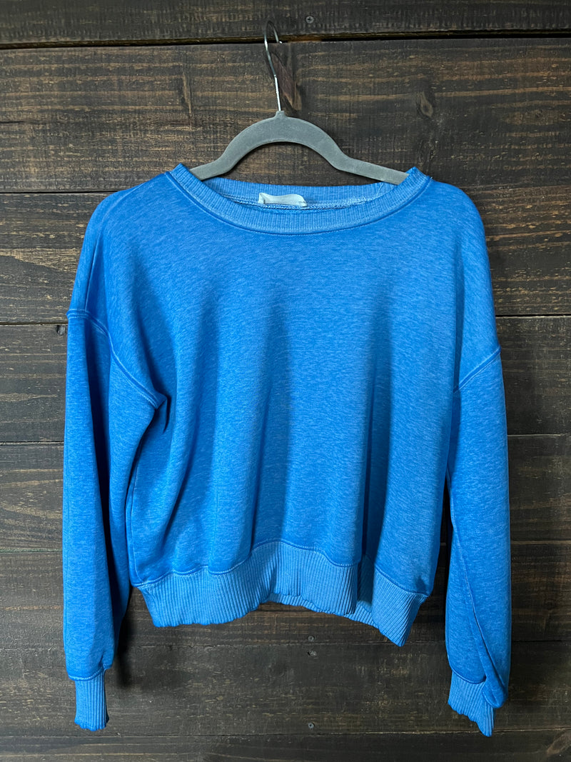 5231 BLUE WASHED TERRY BOAT NECK PULLOVER