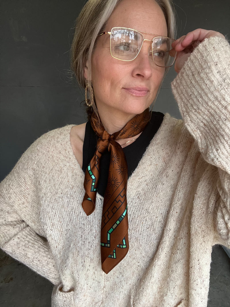 BROWN/TURQUOISE SILK SCARF