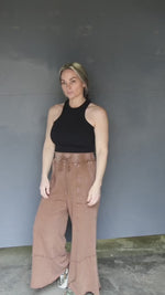 40706 BROWN  MINERAL WASH WIDE LEG PANT