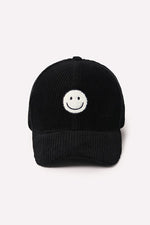 2216 BLACK CORDUROY SMILEY HAT