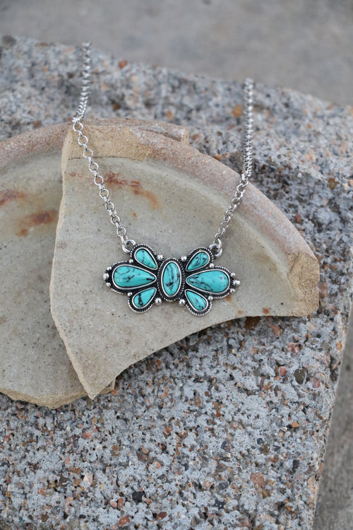 20068 FLOWER TURQUOISE CONCHO NECKLACE